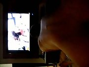watching fucking porno movie on the television while screwing